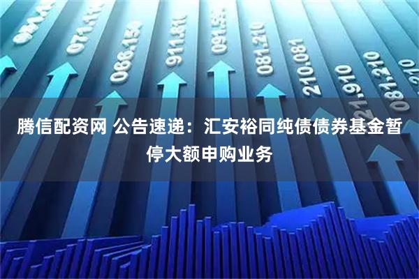 腾信配资网 公告速递：汇安裕同纯债债券基金暂停大额申购业务